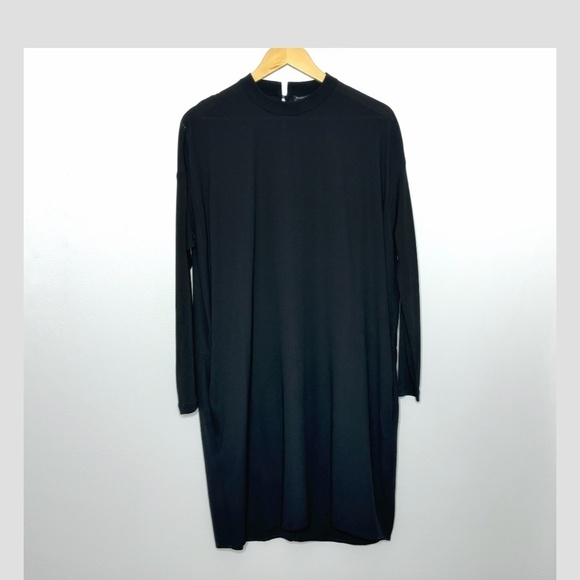 Eileen Fisher Petite Dress 100% Silk Georgette Crepe Long Sleeve Black Dress - Picture 8 of 8